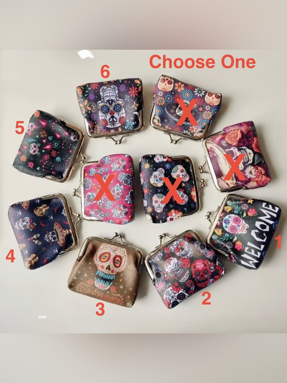 Skull Print Kiss Lock Coin Purse - Choose 1